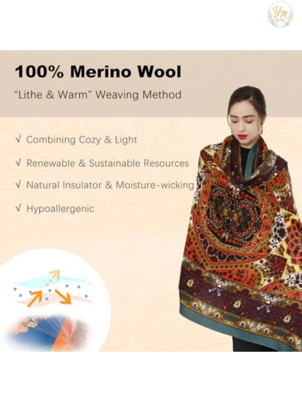 100% Merino Wool Pashmina Shawl Wrap Large Handmade Tassel Wraps for Women